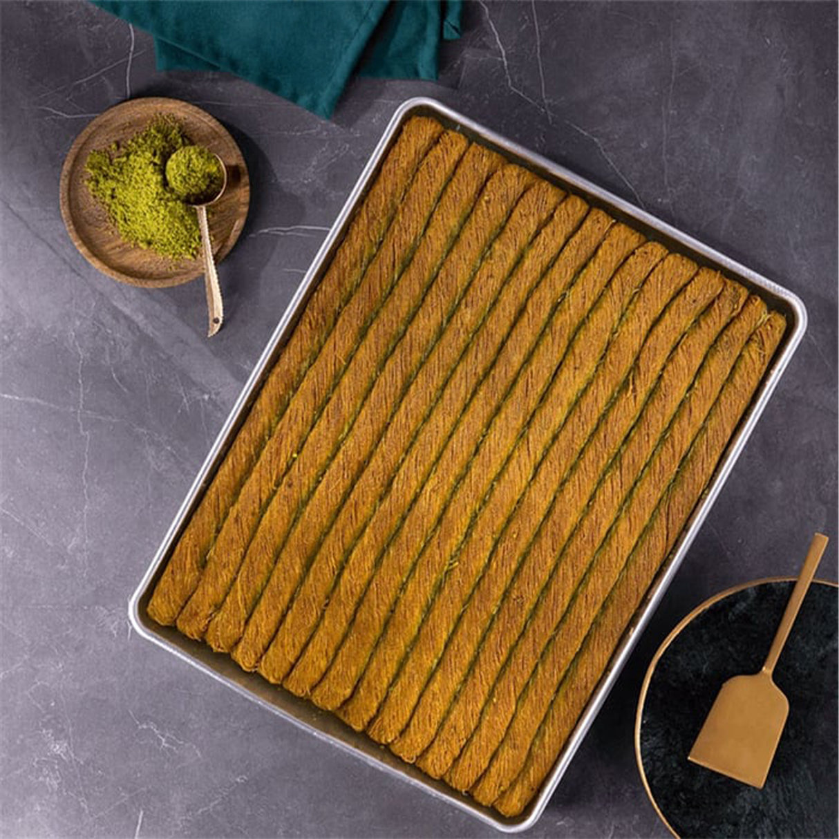 Burma Kadayif with Pistachio on a Tray