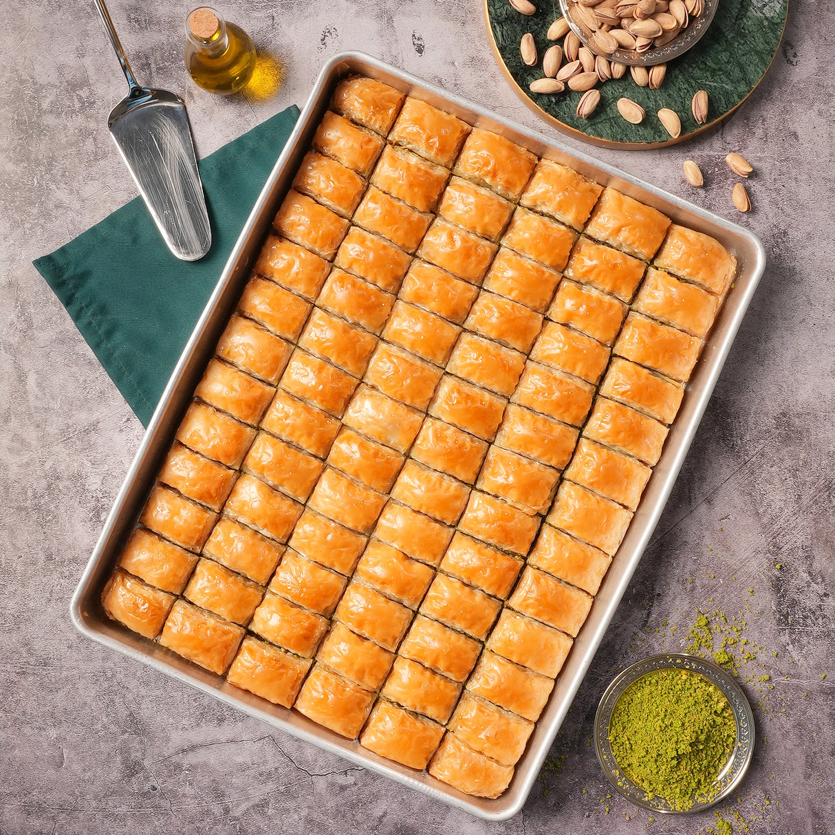 Pistachio Light Baklava on a Tray