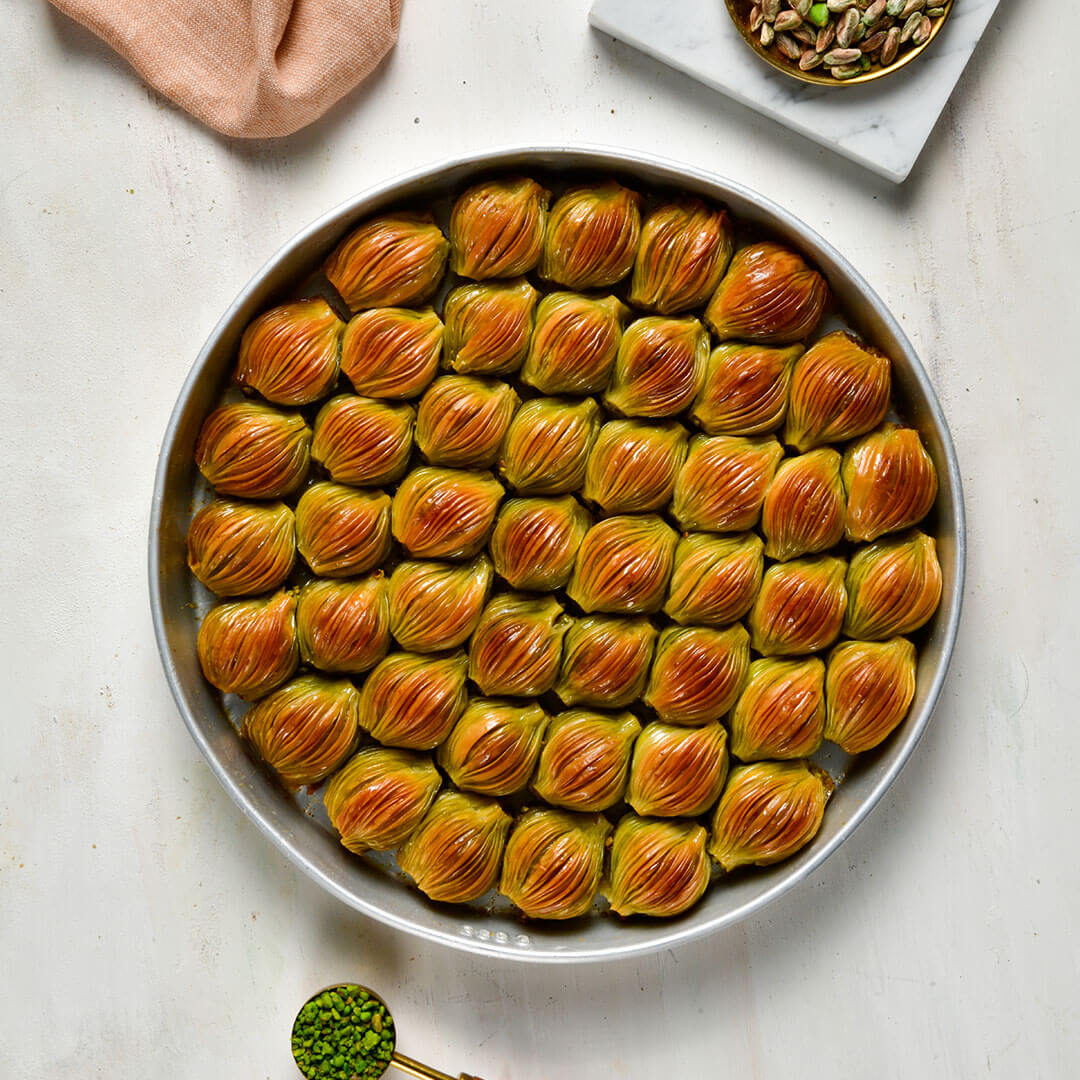 Pistachio Mussel Baklava in Tray