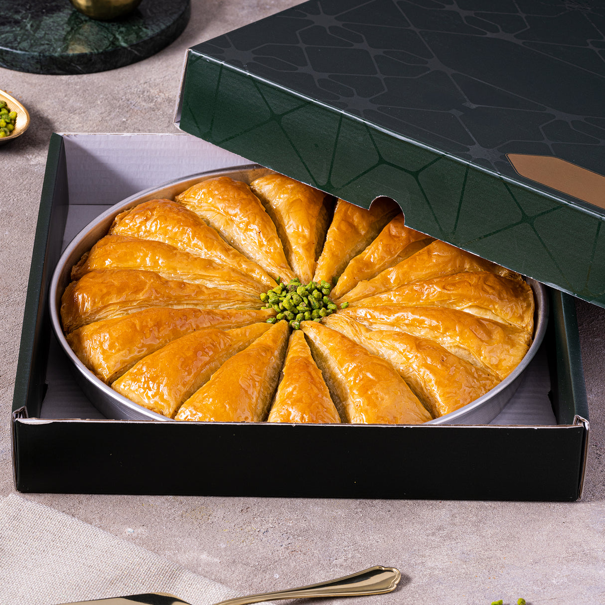 Pistachio Carrot Slice Baklava in Tray