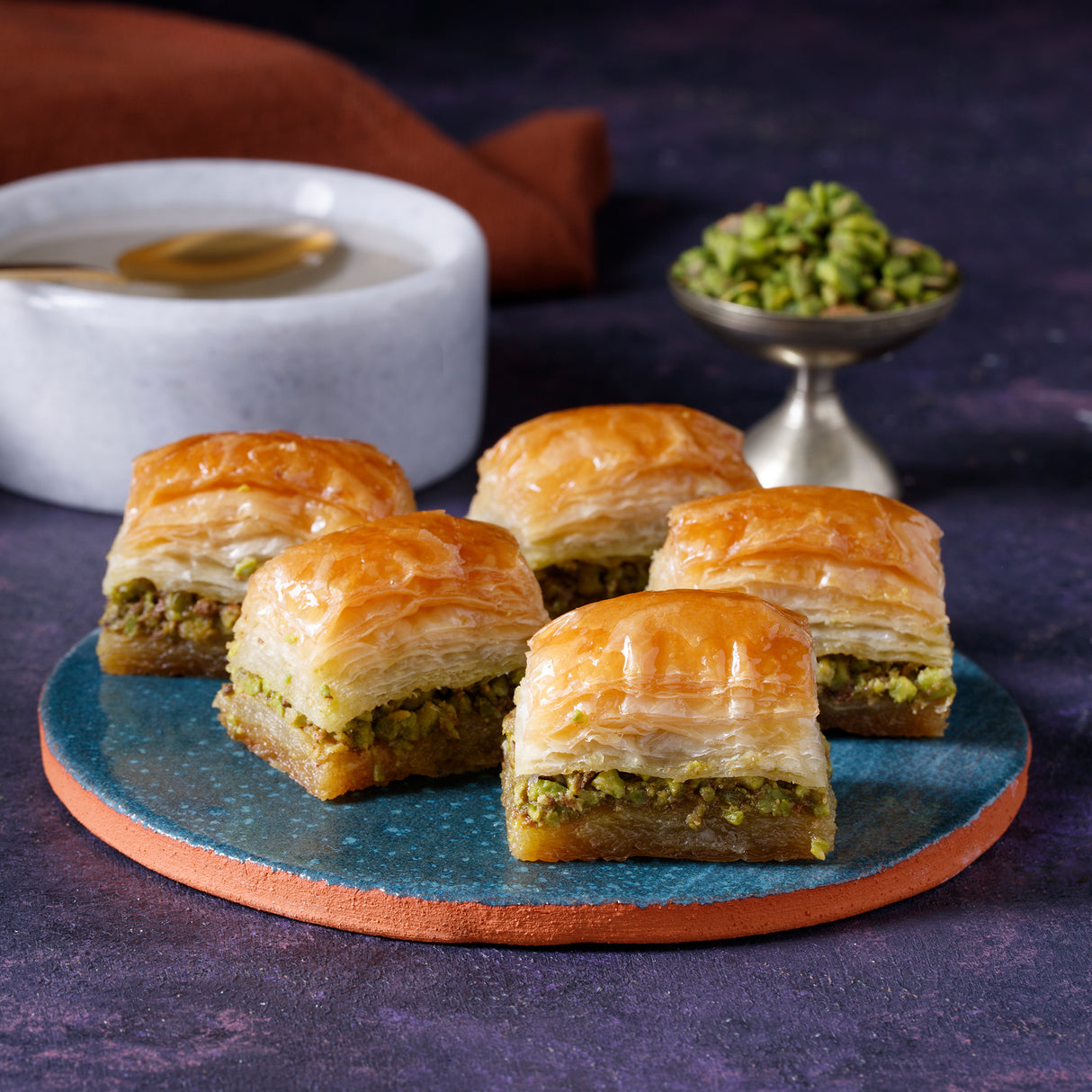 Pistachio Light Baklava on a Tray