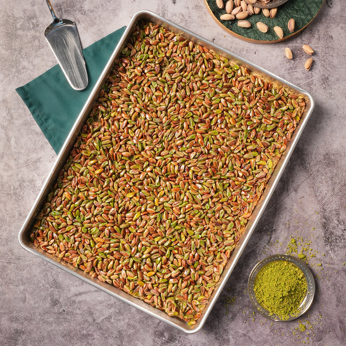Pistachio Sultani Kadayif on a Tray
