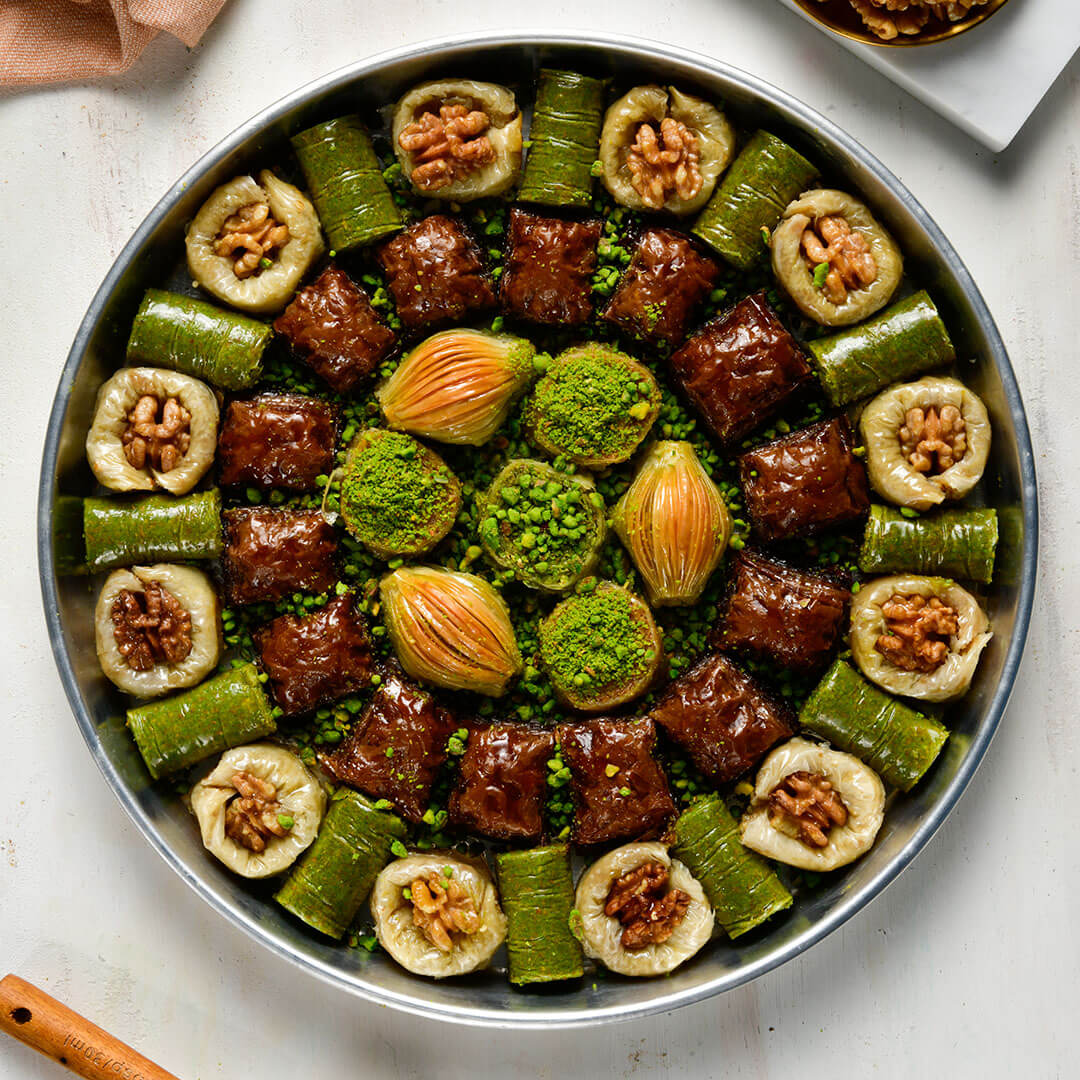 Special Baklava with Chocolate and Pistachio on Tray