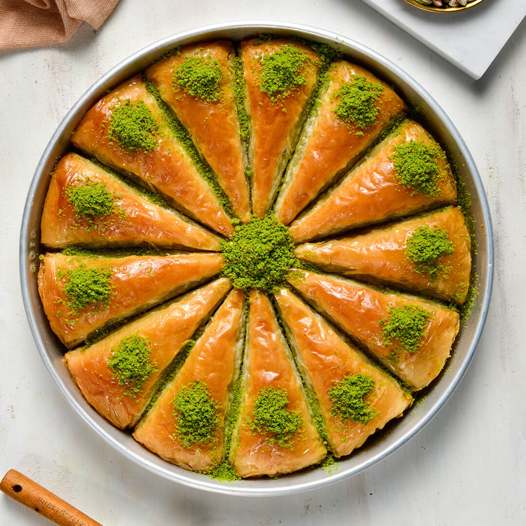 Pistachio Carrot Slice Baklava in Tray
